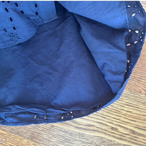 LOFT Eyelet Dress Medium Petite Navy Long Sleeve Feminine Twee Wedding Cruise - Picture 7 of 9